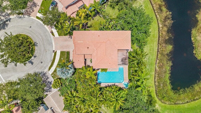 aerial view with a water view