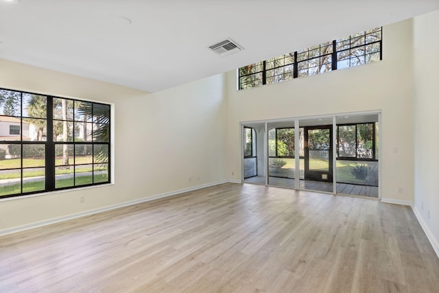 spare room featuring a wealth of natural light and light hardwood / wood-style flooring