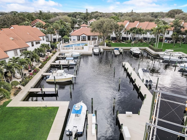 dock area with a water view