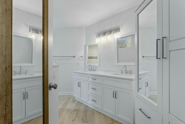 bathroom featuring vanity and wood-type flooring