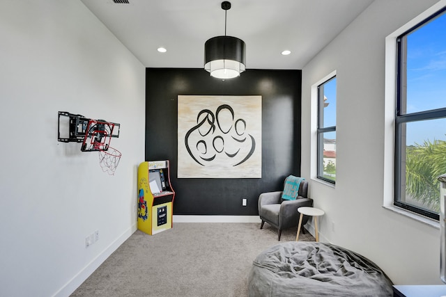 sitting room with carpet flooring