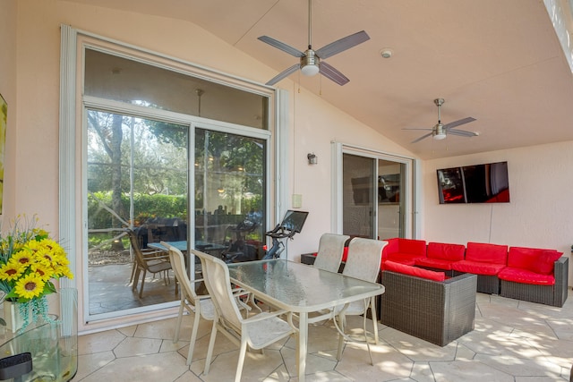 view of patio / terrace with an outdoor living space and ceiling fan