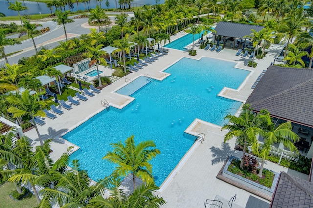 view of swimming pool featuring a patio area