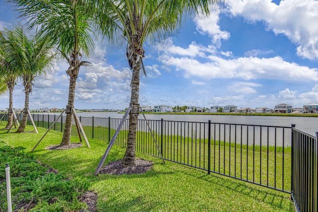 view of yard with a water view