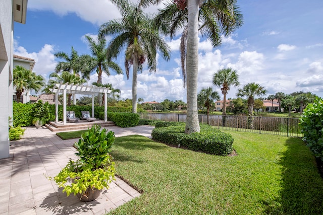 view of yard featuring a pergola and a patio