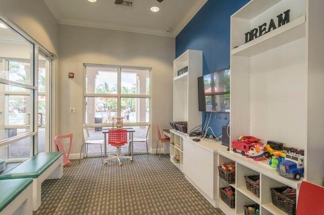 kitchen with white cabinets and crown molding