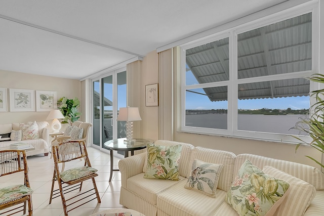 living room featuring light tile patterned floors