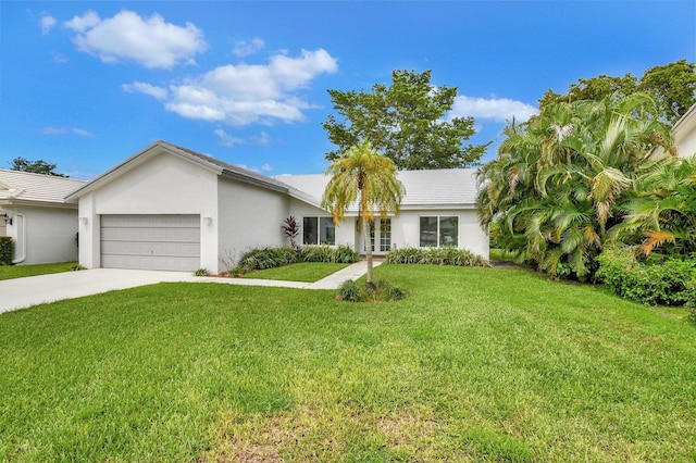 single story home with a front lawn and a garage