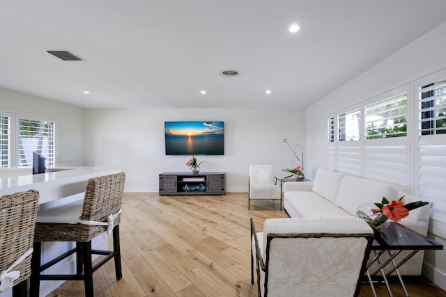 living room with plenty of natural light and light wood-type flooring