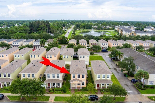 bird's eye view featuring a water view