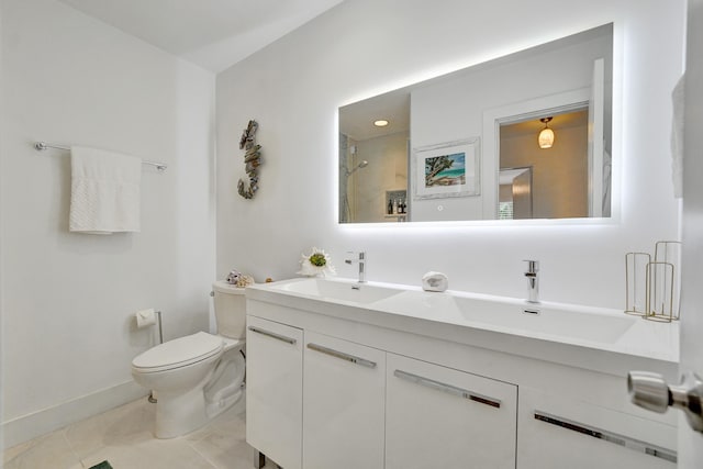 bathroom with tile patterned flooring, vanity, and toilet