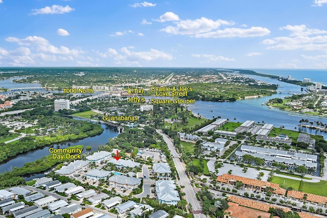 aerial view featuring a water view