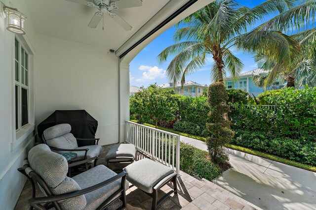 view of patio / terrace featuring ceiling fan and covered porch