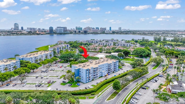 aerial view featuring a water view