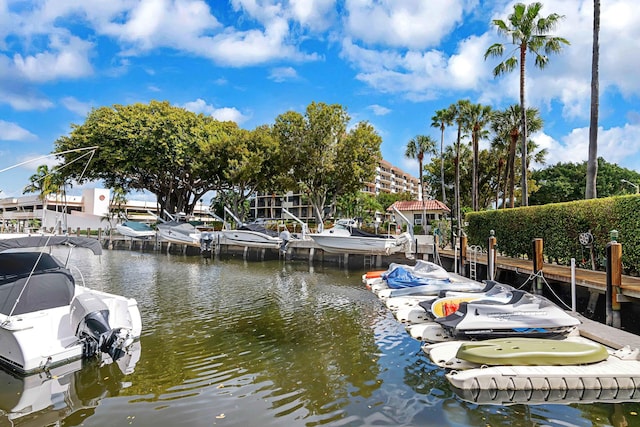 view of dock featuring a water view