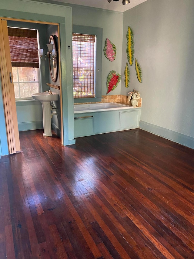 interior space with sink and dark wood-type flooring