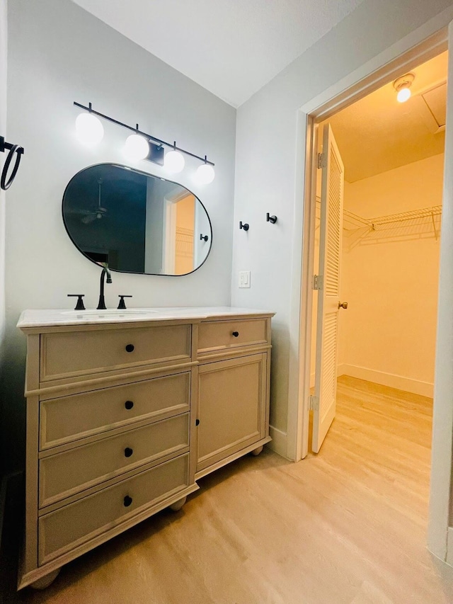 bathroom with wood-type flooring and vanity