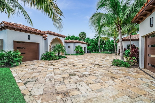 view of patio with a garage