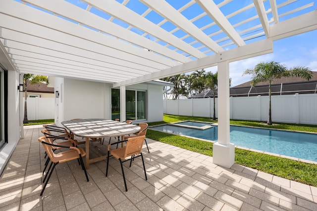 view of patio with a pergola and a fenced in pool