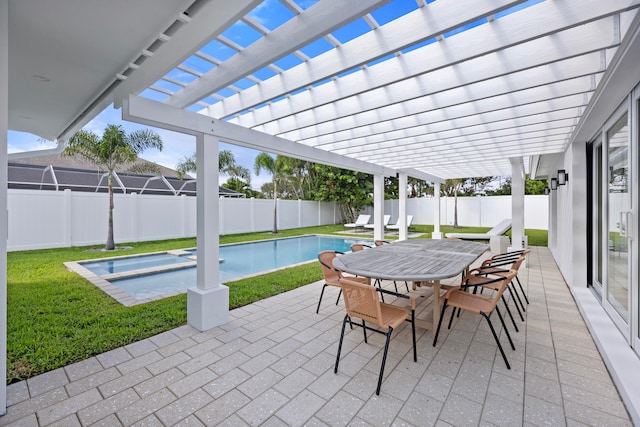 view of patio / terrace with a fenced in pool and a pergola