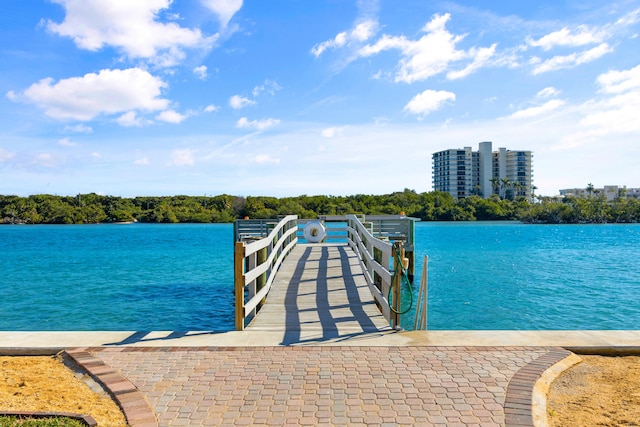 dock area featuring a water view