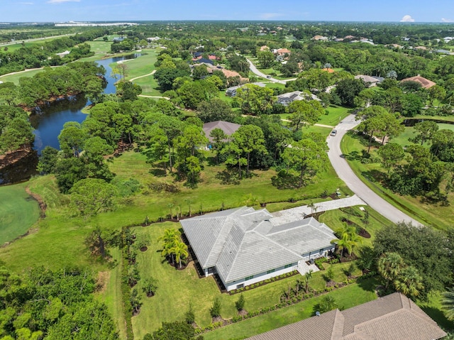 aerial view featuring a water view