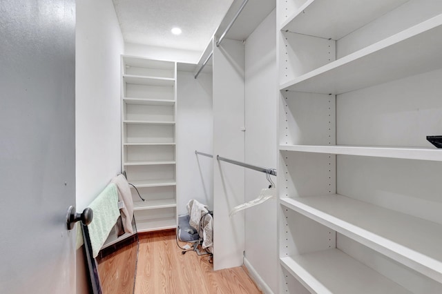 walk in closet featuring light hardwood / wood-style flooring