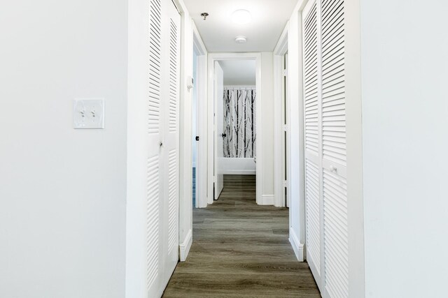 hall featuring dark wood-type flooring