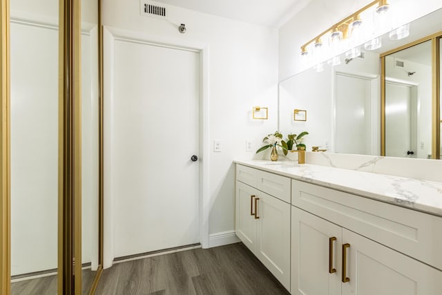 bathroom featuring wood-type flooring and vanity