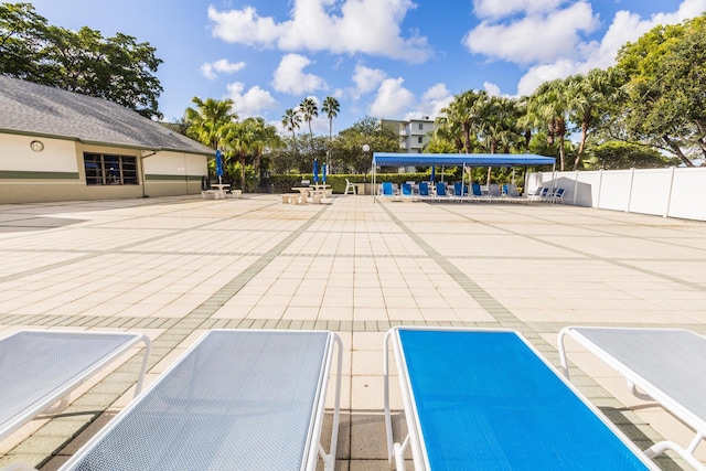 view of swimming pool featuring a patio