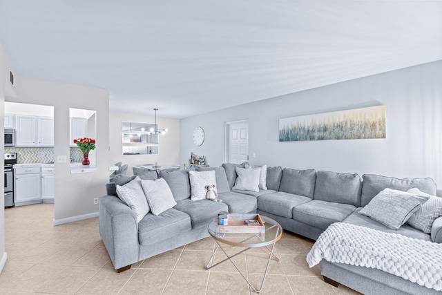 living room featuring light tile patterned floors