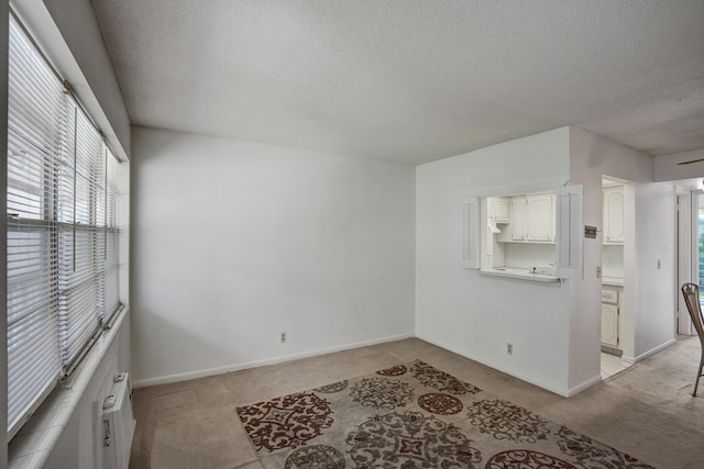 carpeted empty room with a textured ceiling and a healthy amount of sunlight