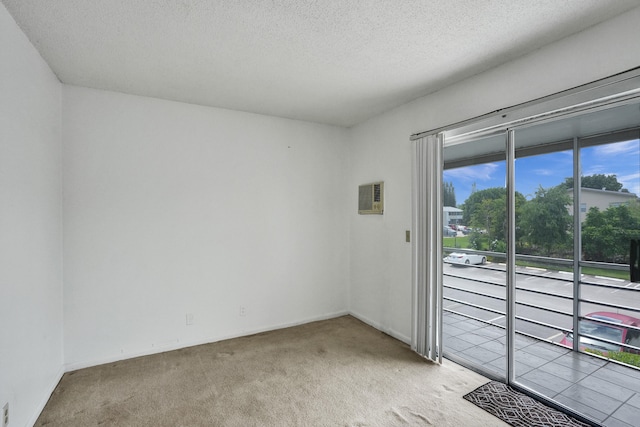 empty room with carpet flooring and a textured ceiling