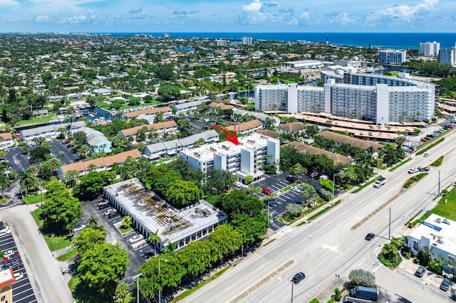 aerial view featuring a water view