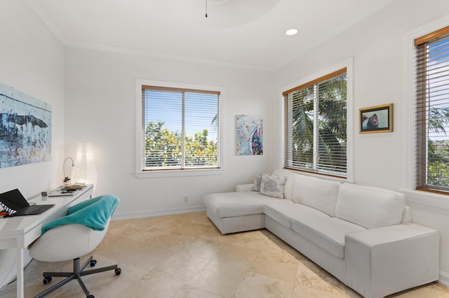 office space featuring ornamental molding