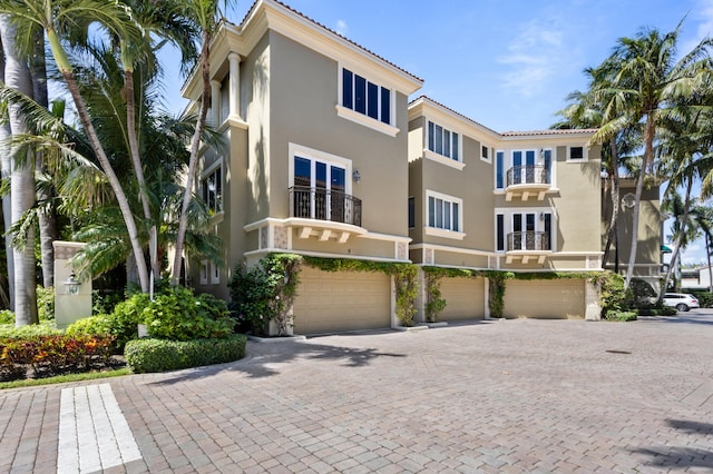 view of building exterior featuring a garage