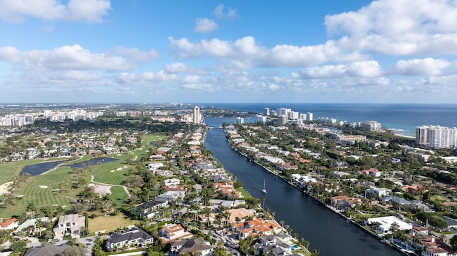 drone / aerial view with a water view and a view of city