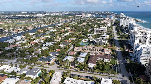 aerial view with a water view and a city view