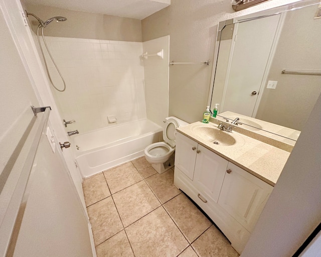 full bathroom with vanity, toilet, tile patterned flooring, and tub / shower combination