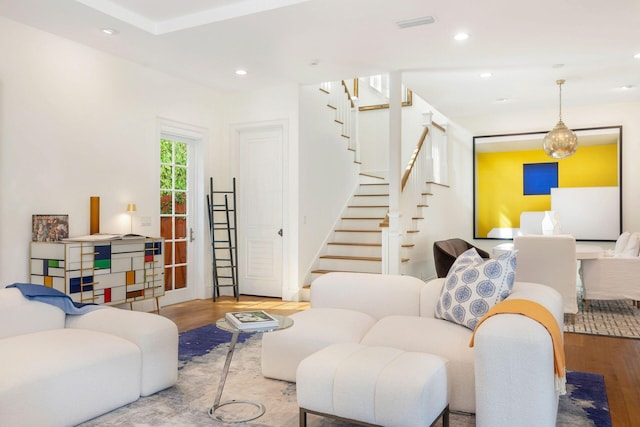 living room with light hardwood / wood-style floors