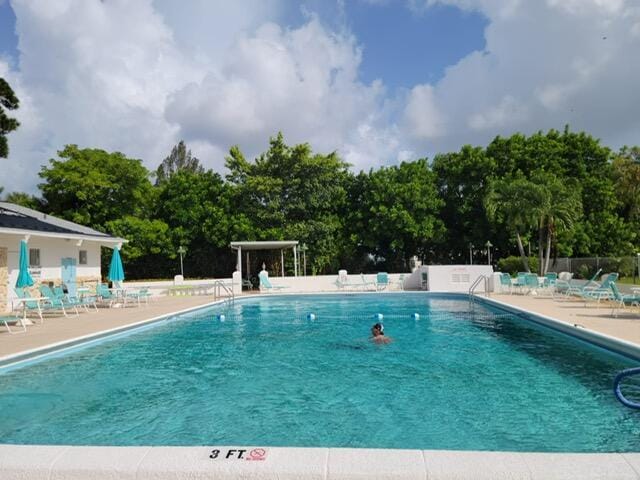 view of swimming pool with a patio area