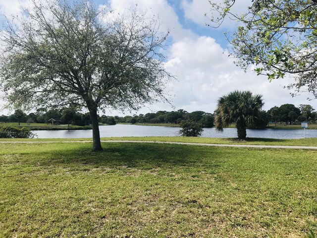 view of yard with a water view