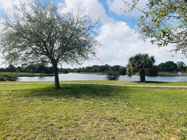 view of yard with a water view