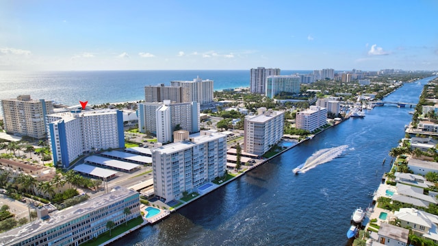 aerial view featuring a water view