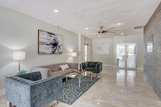 living room with ceiling fan