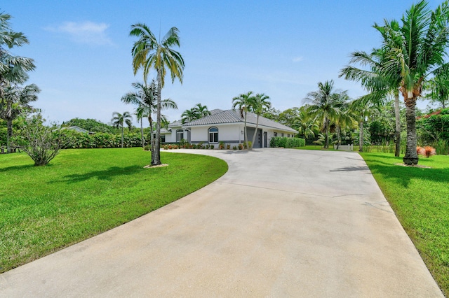 view of front of home with a front lawn