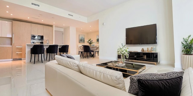 view of tiled living room