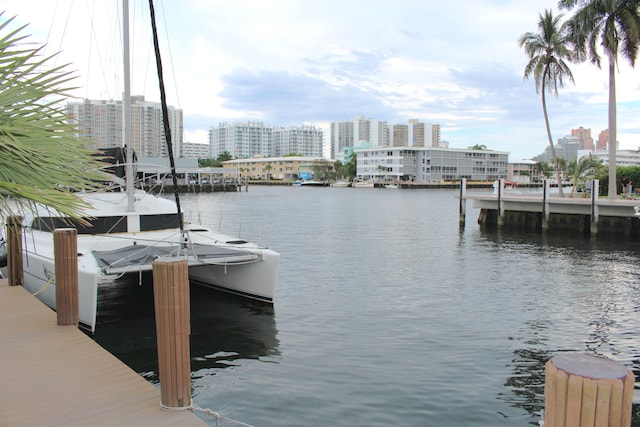 view of dock with a water view