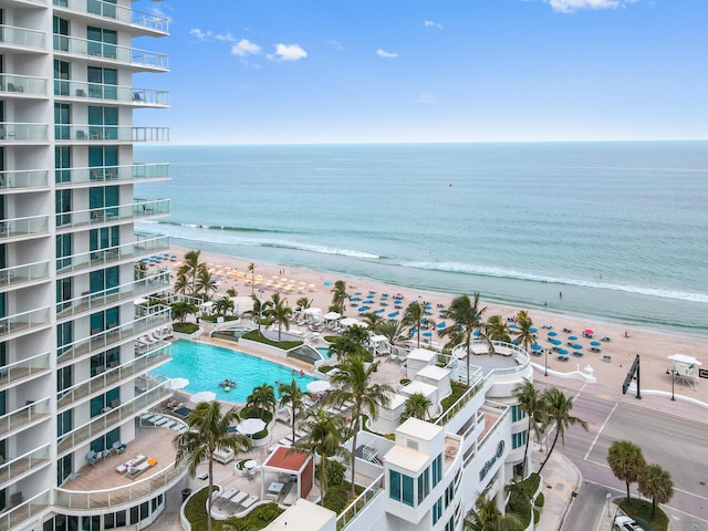 property view of water featuring a beach view