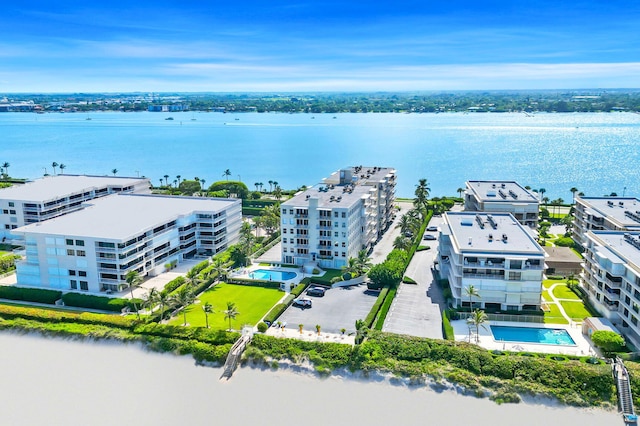 bird's eye view featuring a water view